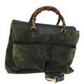 GUCCI Bamboo Tote Bag Suede Leather 2way Khaki 002 2855 0322 0 75836