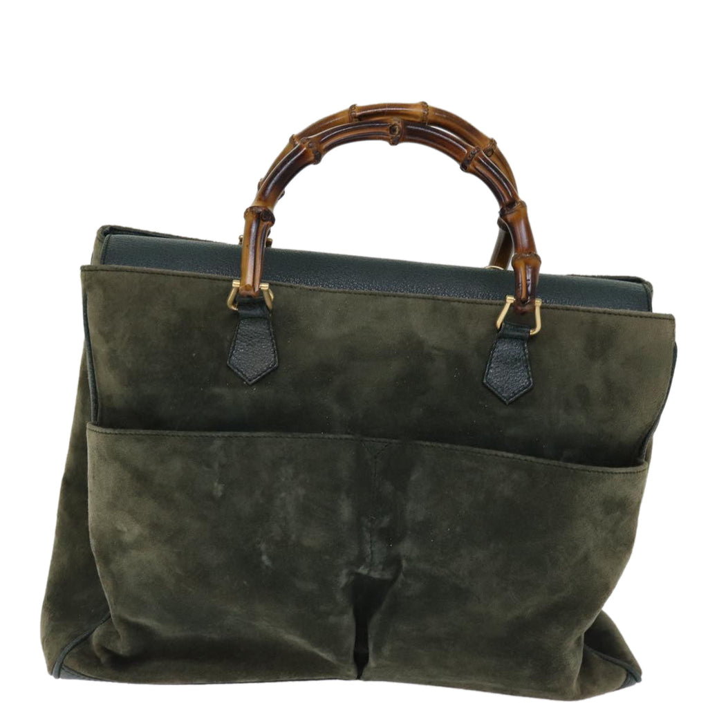GUCCI Bamboo Tote Bag Suede Leather 2way Khaki 002 2855 0322 0 75836