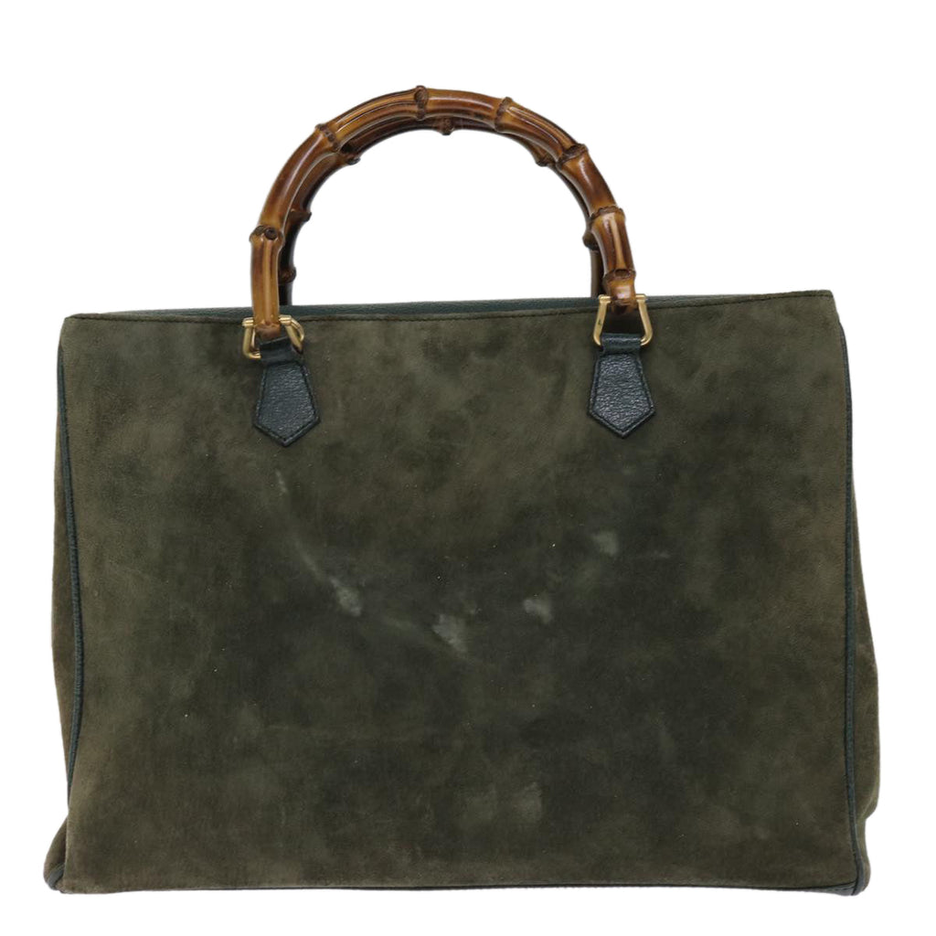 GUCCI Bamboo Tote Bag Suede Leather 2way Khaki 002 2855 0322 0 75836