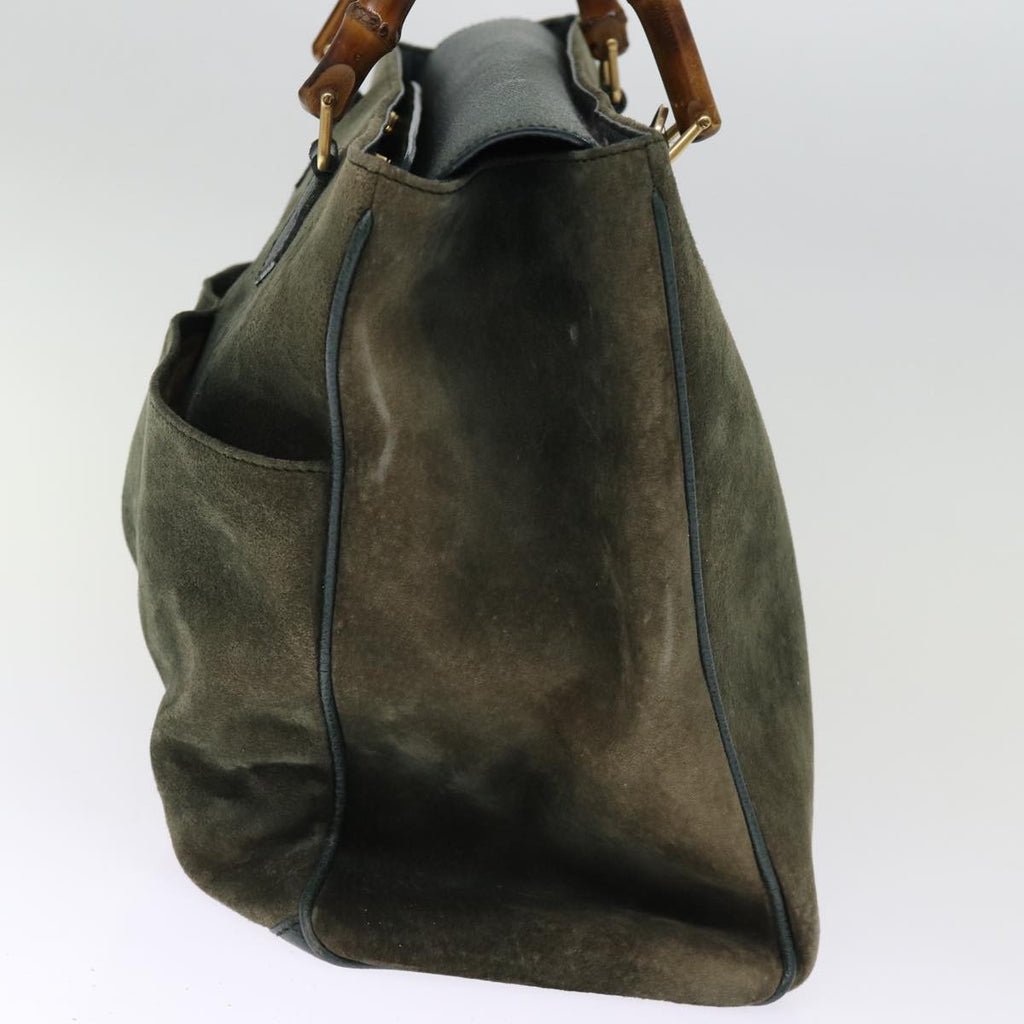 GUCCI Bamboo Tote Bag Suede Leather 2way Khaki 002 2855 0322 0 75836