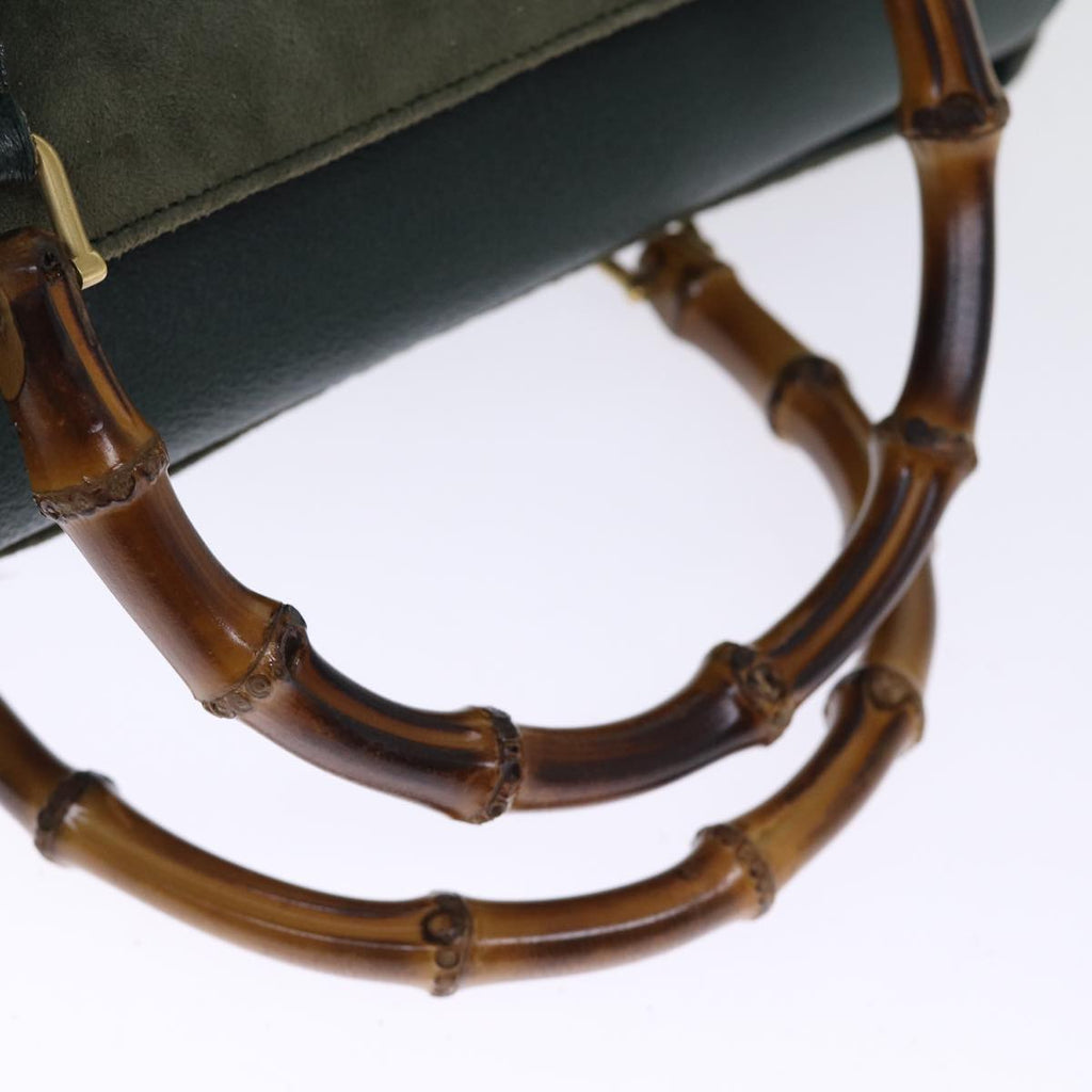 GUCCI Bamboo Tote Bag Suede Leather 2way Khaki 002 2855 0322 0 75836