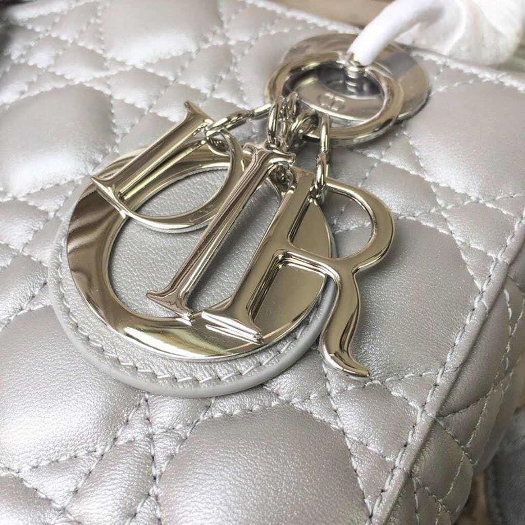 GLAMI Small Opaline Gray PearlesGLAMInt Cannage Lady Bag Hardware Pearl Silver For Women 8in/20cm CD