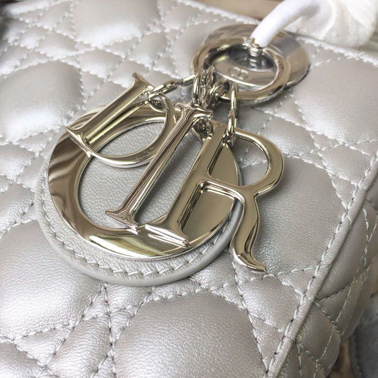 GLAMI Small Opaline Gray PearlesGLAMInt Cannage Lady Bag Hardware Pearl Silver For Women 8in/20cm CD