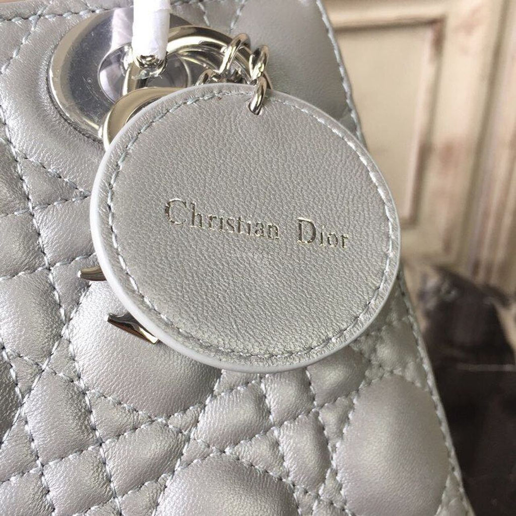 GLAMI Small Opaline Gray PearlesGLAMInt Cannage Lady Bag Hardware Pearl Silver For Women 8in/20cm CD