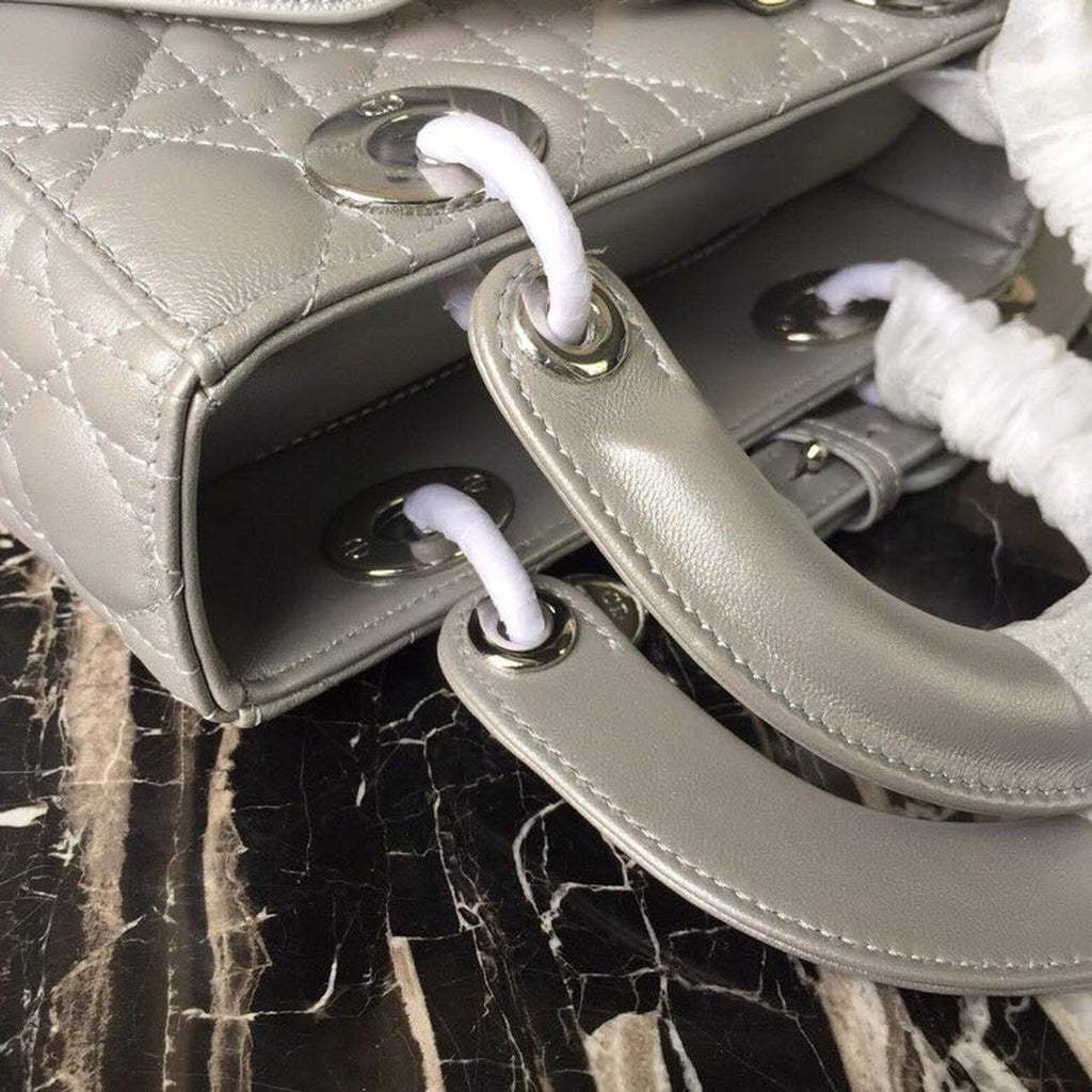 GLAMI Small Opaline Gray PearlesGLAMInt Cannage Lady Bag Hardware Pearl Silver For Women 8in/20cm CD