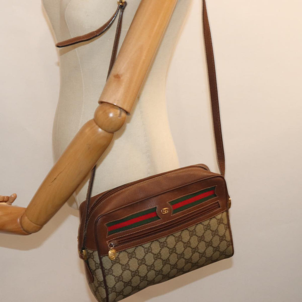 GUCCI GG Supreme Web Sherry Line Shoulder Bag PVC Beige Red 001 56 75881
