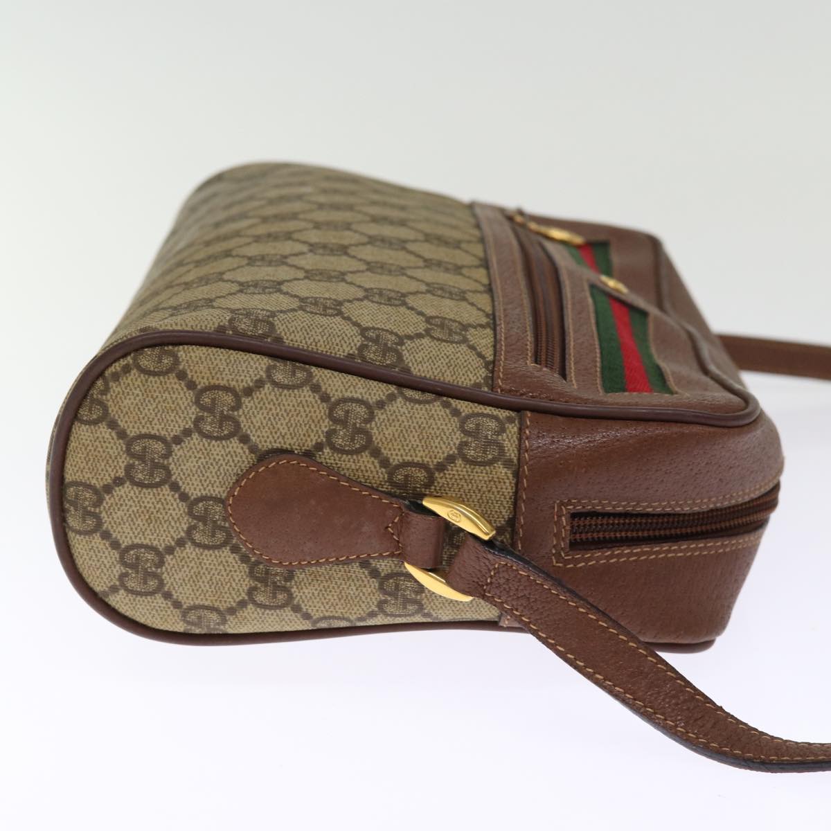 GUCCI GG Supreme Web Sherry Line Shoulder Bag PVC Beige Red 001 56 75881