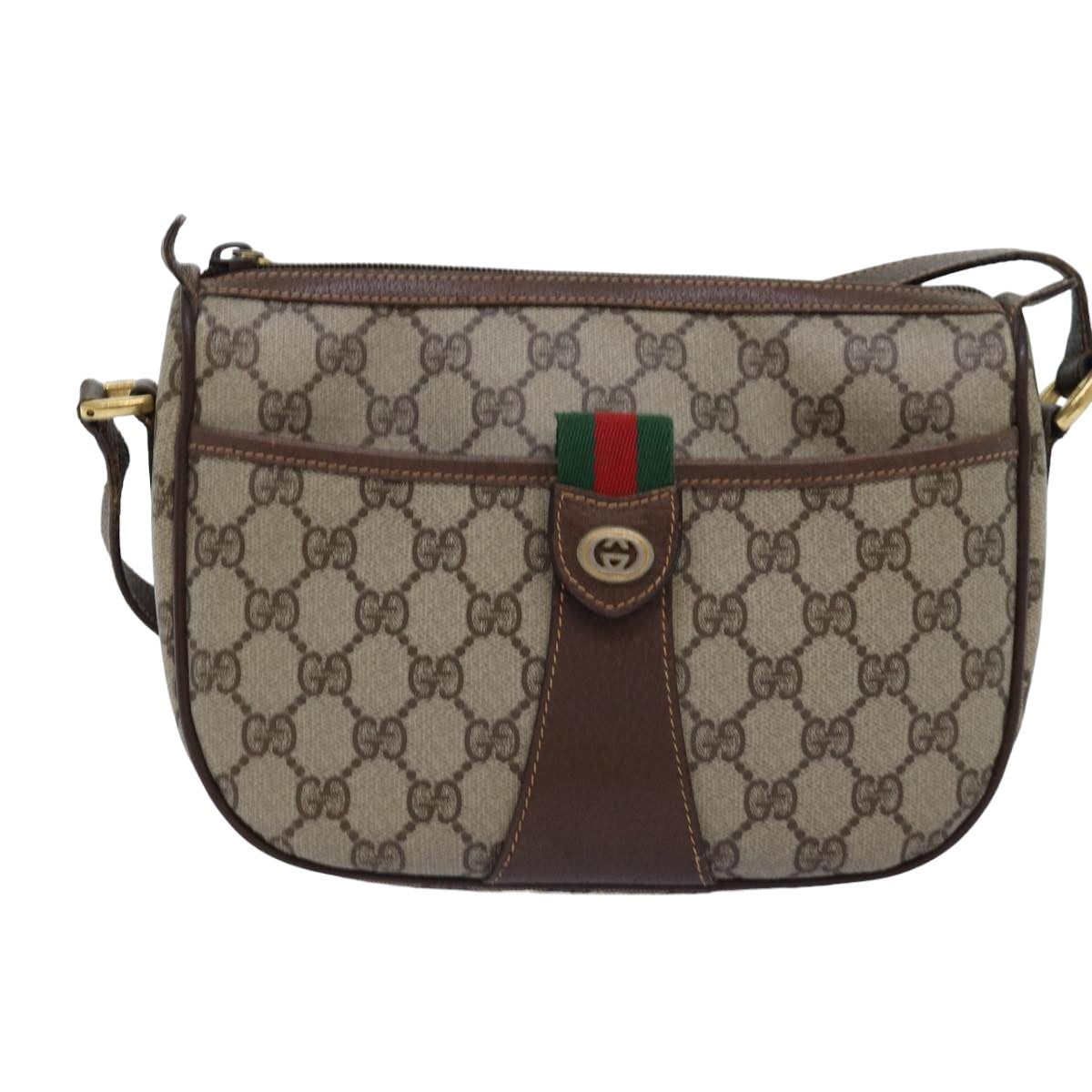 GUCCI GG Supreme Web Sherry Line Shoulder Bag PVC Beige 89 02 032 75885