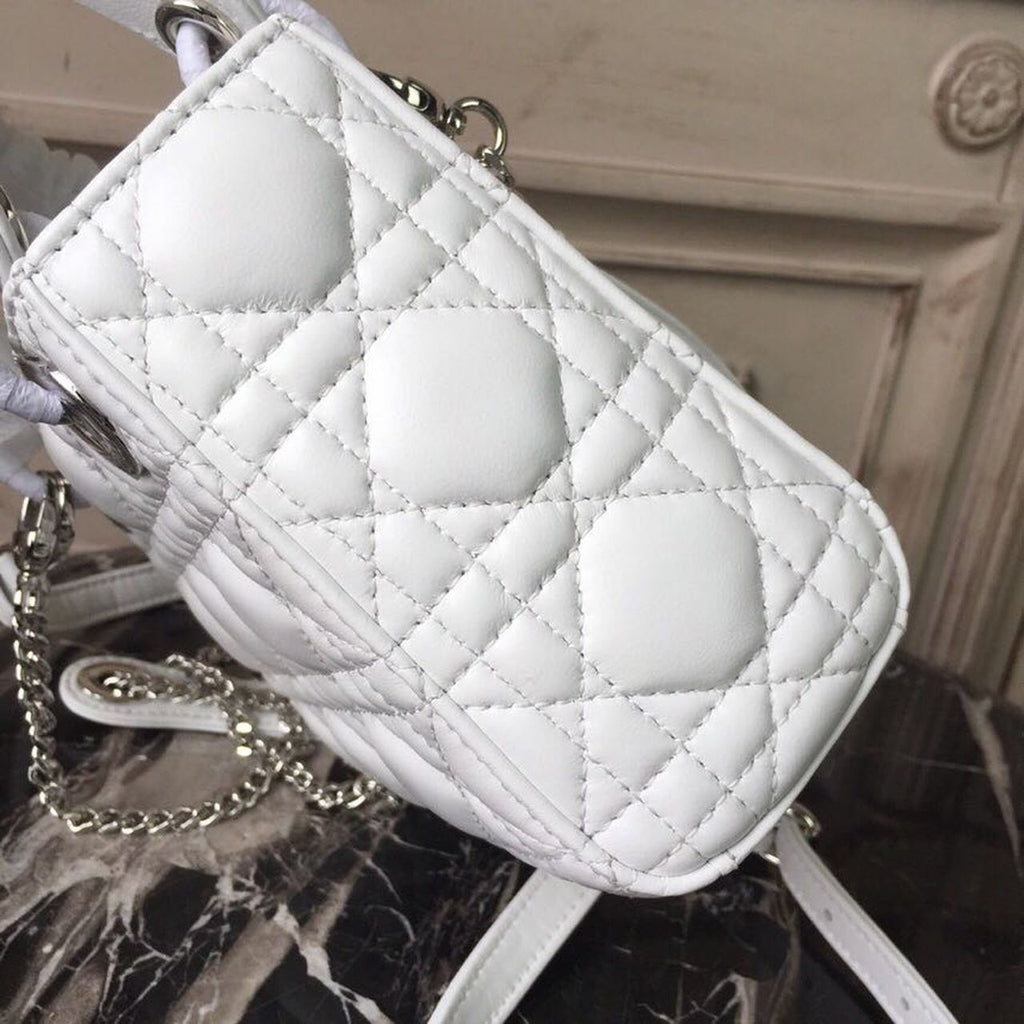 GLAMI Mini Lady Bag White Chain Silver Hardware For Women 17cm/6.5in CD