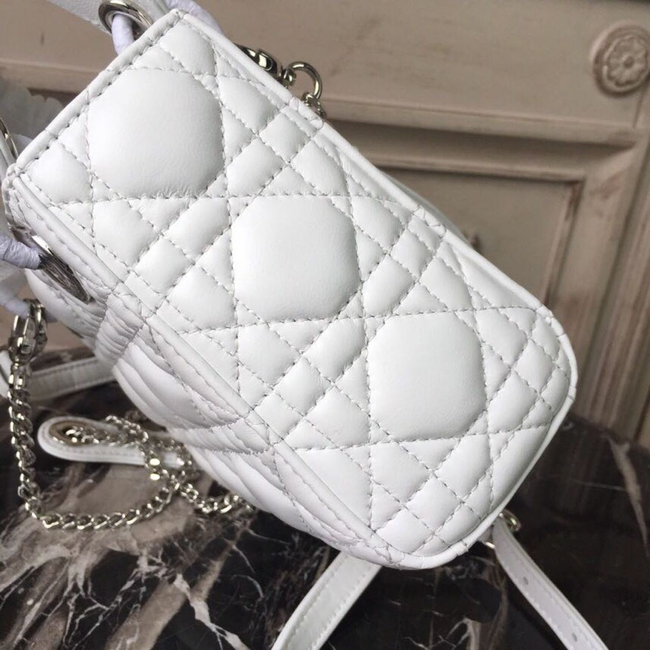 GLAMI Mini Lady Bag White Chain Silver Hardware For Women 17cm/6.5in CD