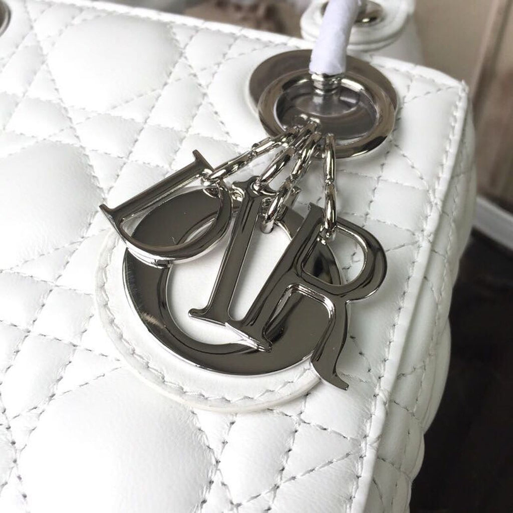 GLAMI Mini Lady Bag White Chain Silver Hardware For Women 17cm/6.5in CD