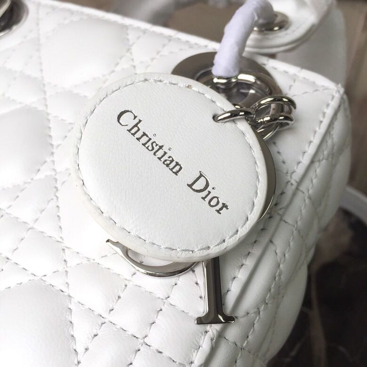 GLAMI Mini Lady Bag White Chain Silver Hardware For Women 17cm/6.5in CD