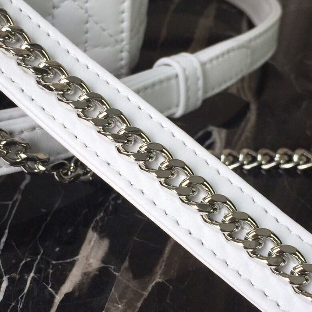 GLAMI Mini Lady Bag White Chain Silver Hardware For Women 17cm/6.5in CD