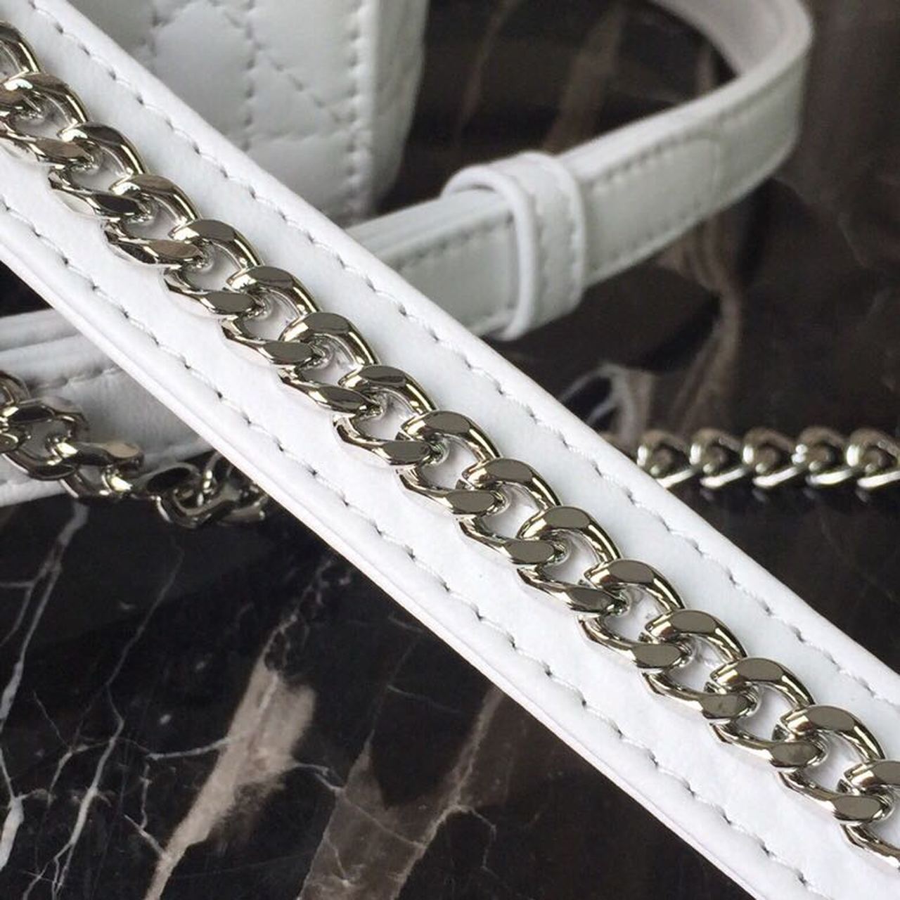 GLAMI Mini Lady Bag White Chain Silver Hardware For Women 17cm/6.5in CD