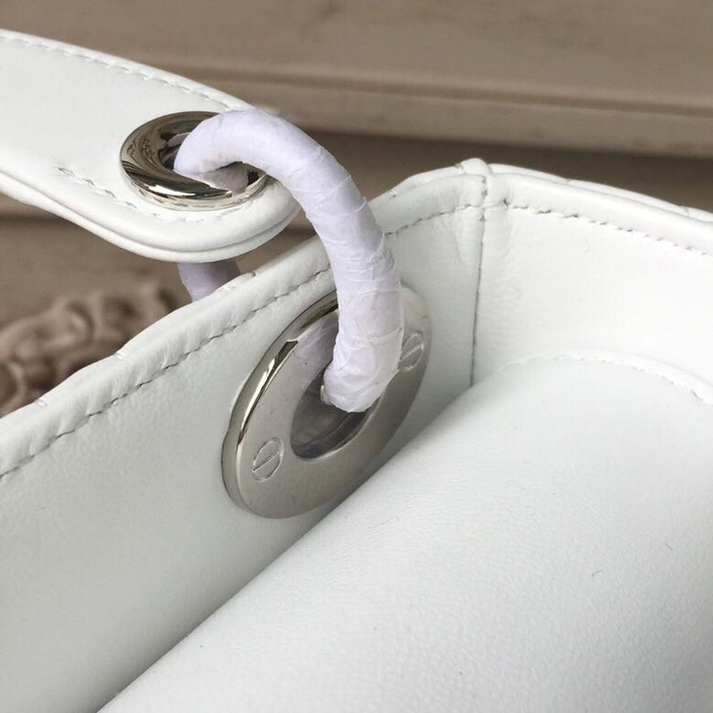 GLAMI Mini Lady Bag White Chain Silver Hardware For Women 17cm/6.5in CD