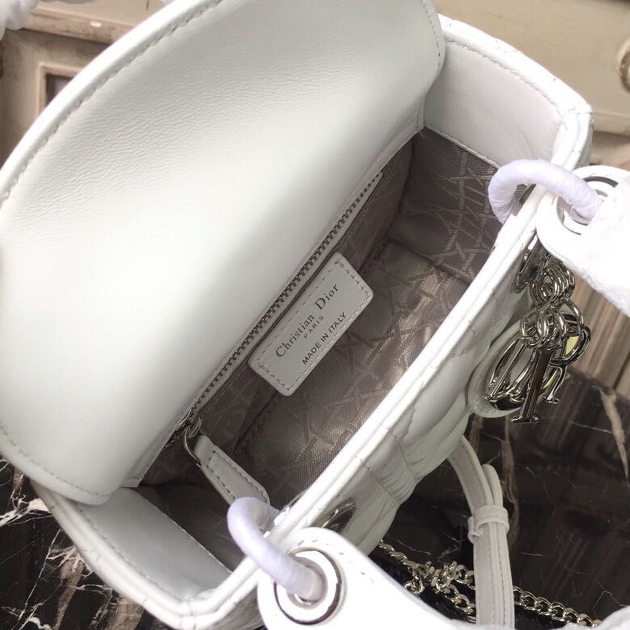 GLAMI Mini Lady Bag White Chain Silver Hardware For Women 17cm/6.5in CD