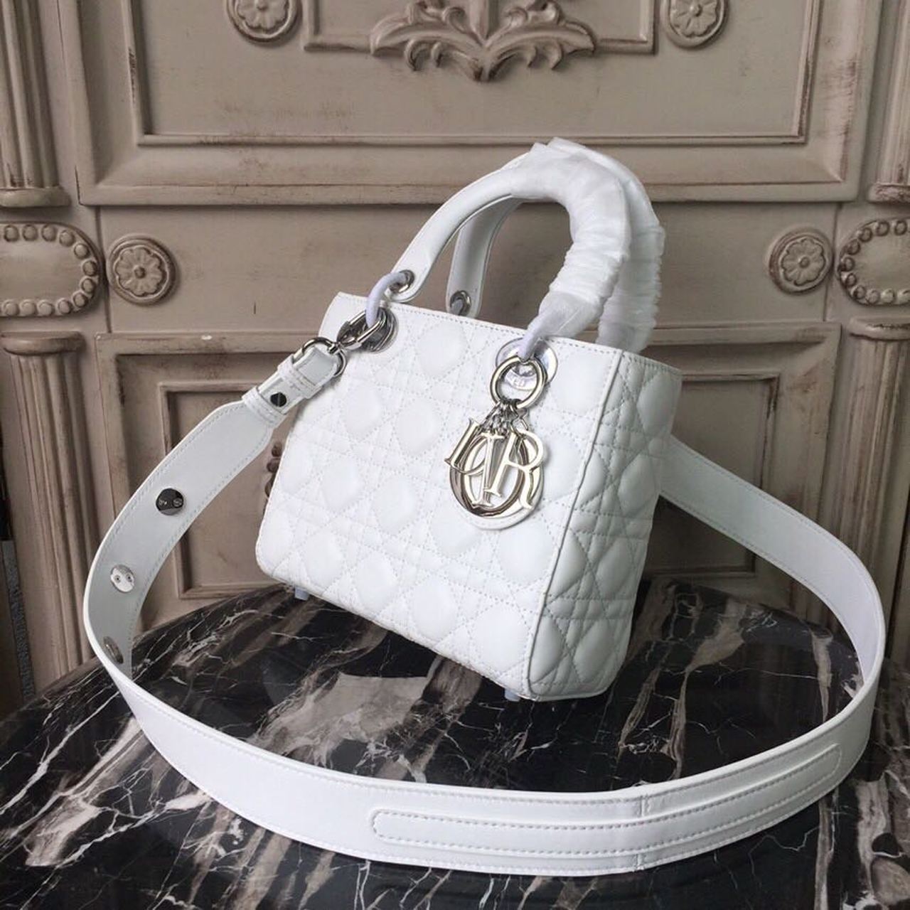 GLAMI Small Lady Bag White Silver Hardware For Women 20cm/8in CD M0538BCAL_M030