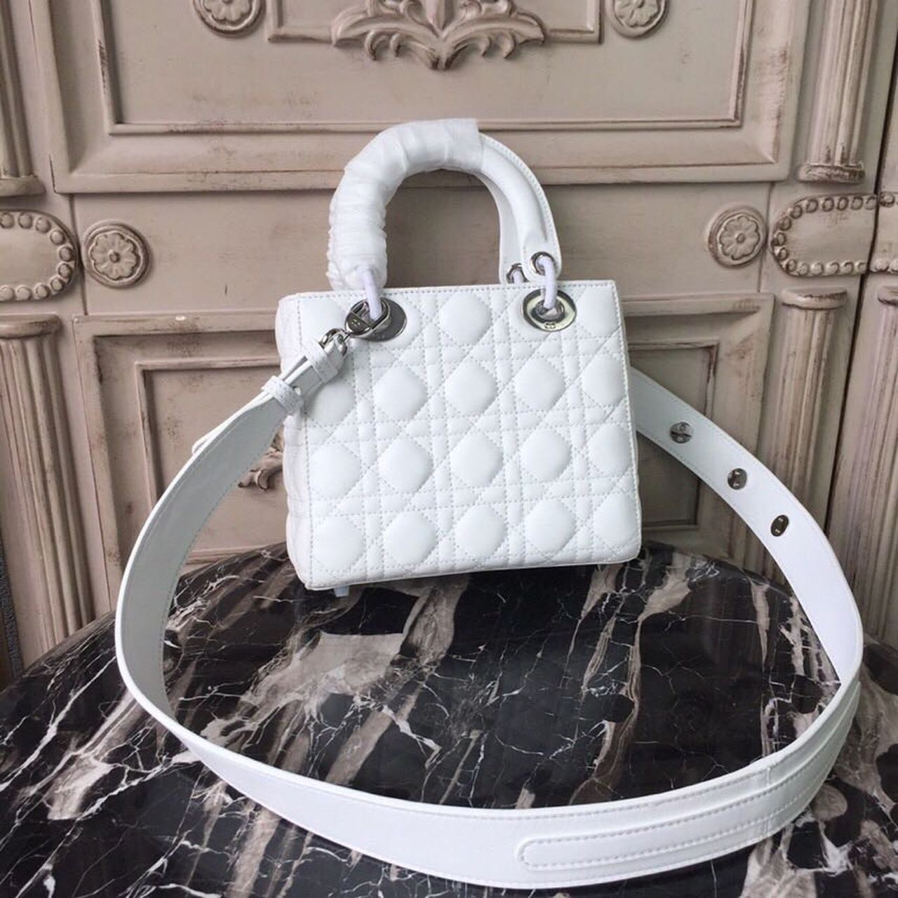 GLAMI Small Lady Bag White Silver Hardware For Women 20cm/8in CD M0538BCAL_M030