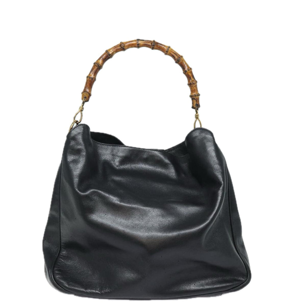 GUCCI Bamboo Shoulder Bag Leather Black 001 1998 1577 75956