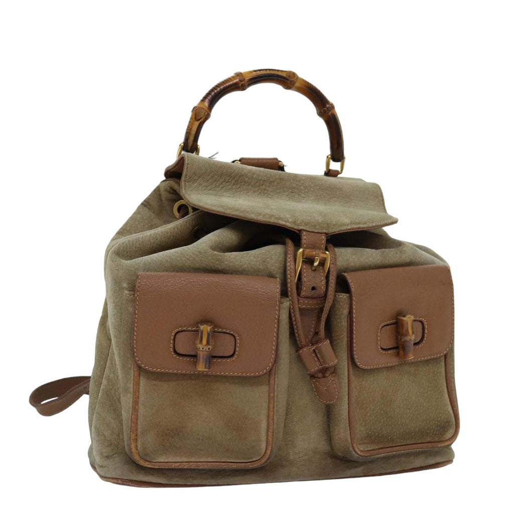 GUCCI Bamboo Backpack Suede Beige 003 2058 0016 75961