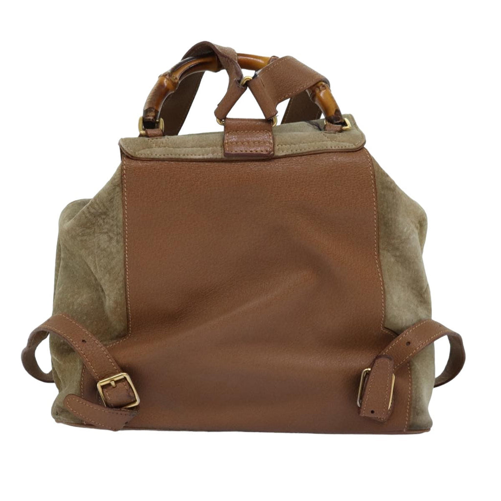GUCCI Bamboo Backpack Suede Beige 003 2058 0016 75961