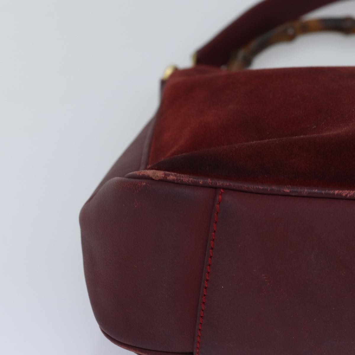 GUCCI Bamboo Shoulder Bag Suede 2way Red 001 1705 1638 75962