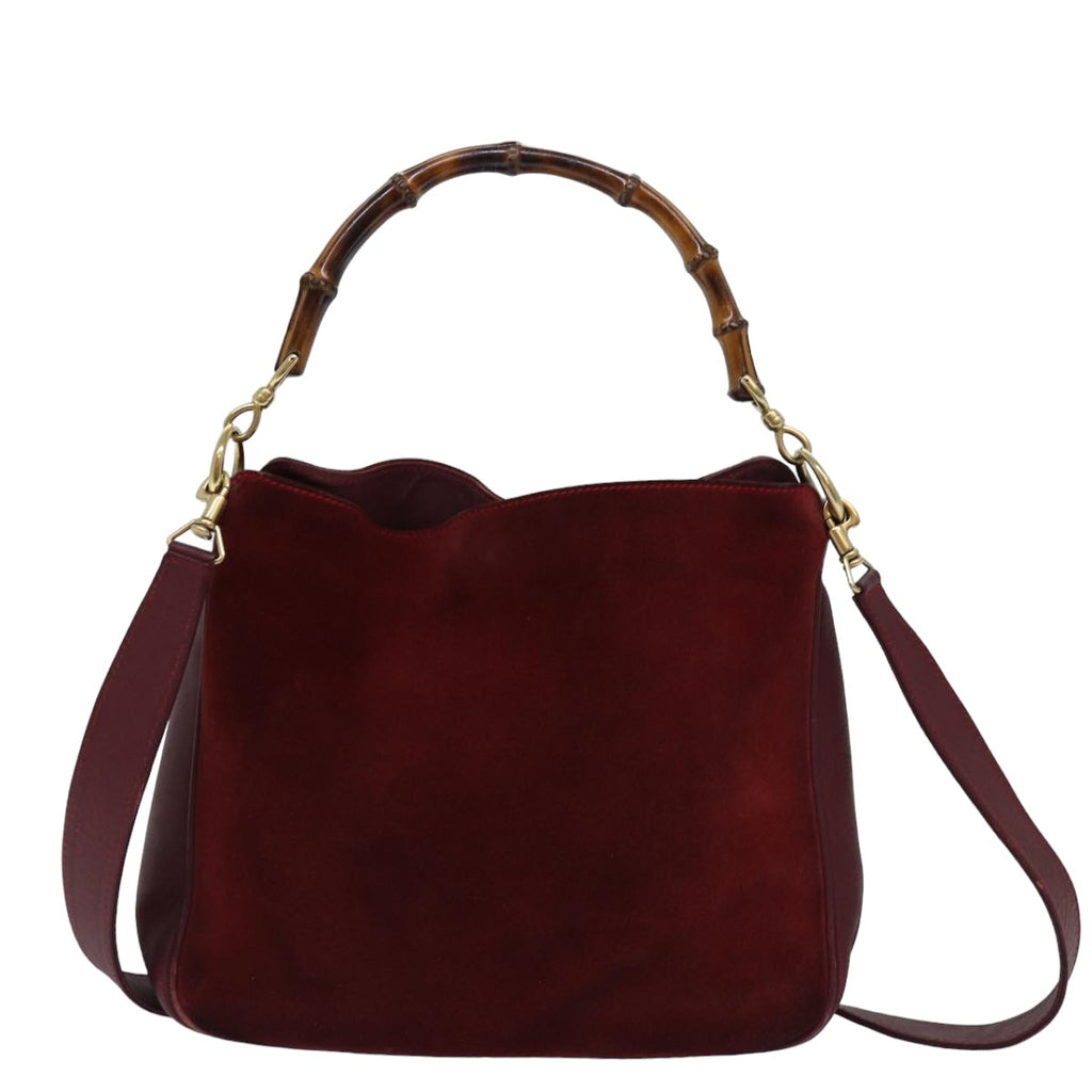 GUCCI Bamboo Shoulder Bag Suede 2way Red 001 1705 1638 75962