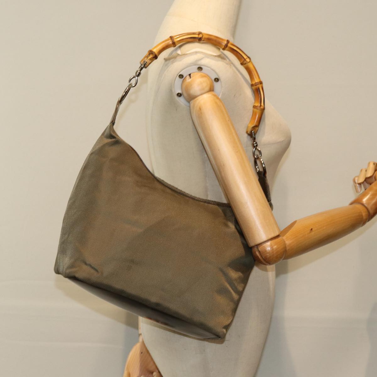 GUCCI Bamboo Hand Bag Nylon Khaki 000 2296 0531 75963