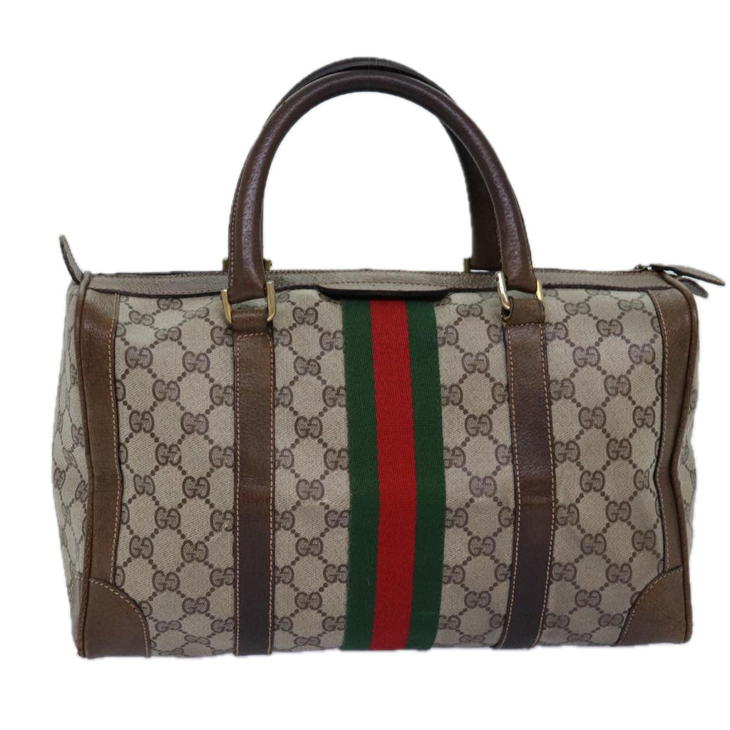 GUCCI GG Supreme Web Sherry Line Boston Bag PVC Beige Red Green 75964