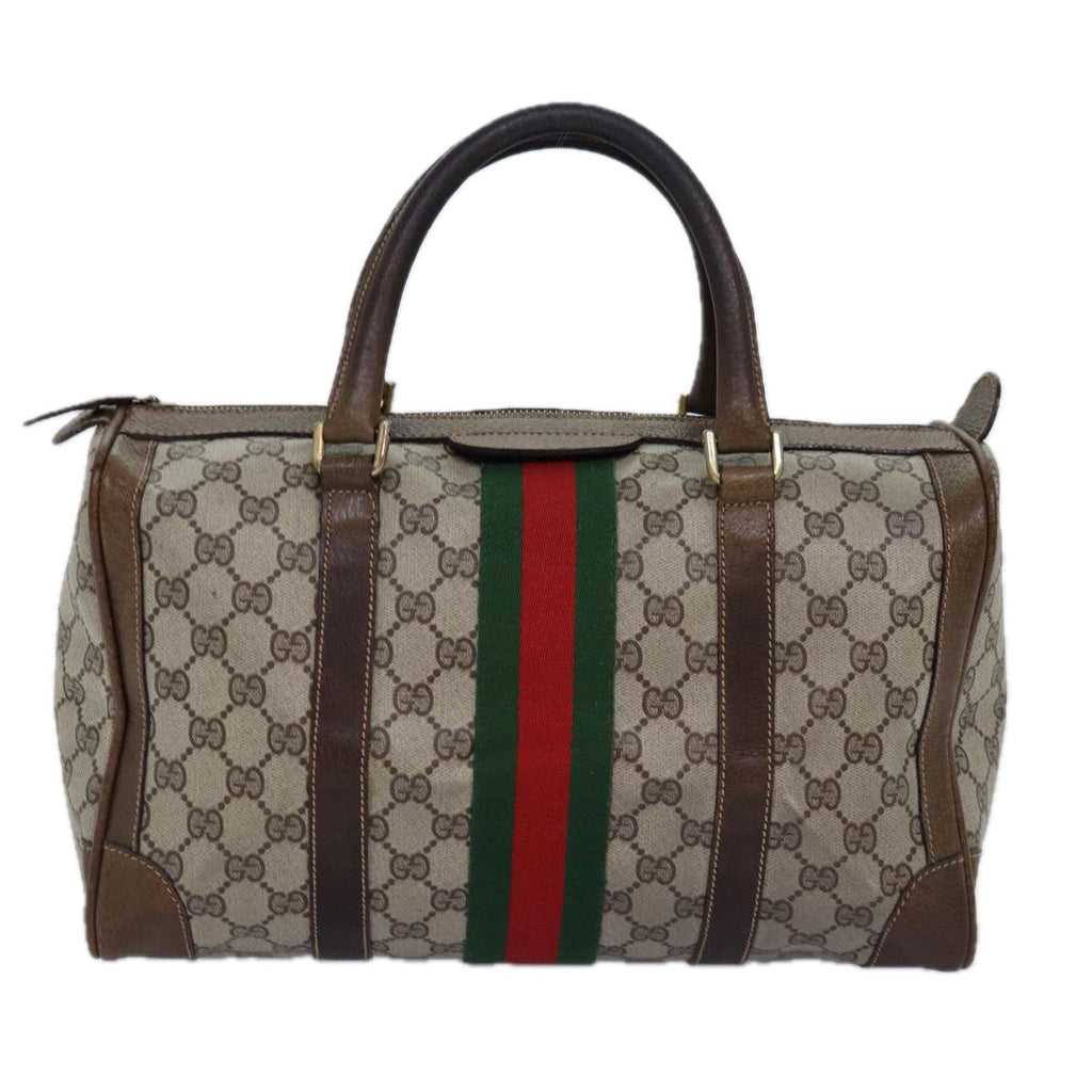 GUCCI GG Supreme Web Sherry Line Boston Bag PVC Beige Red Green 75964
