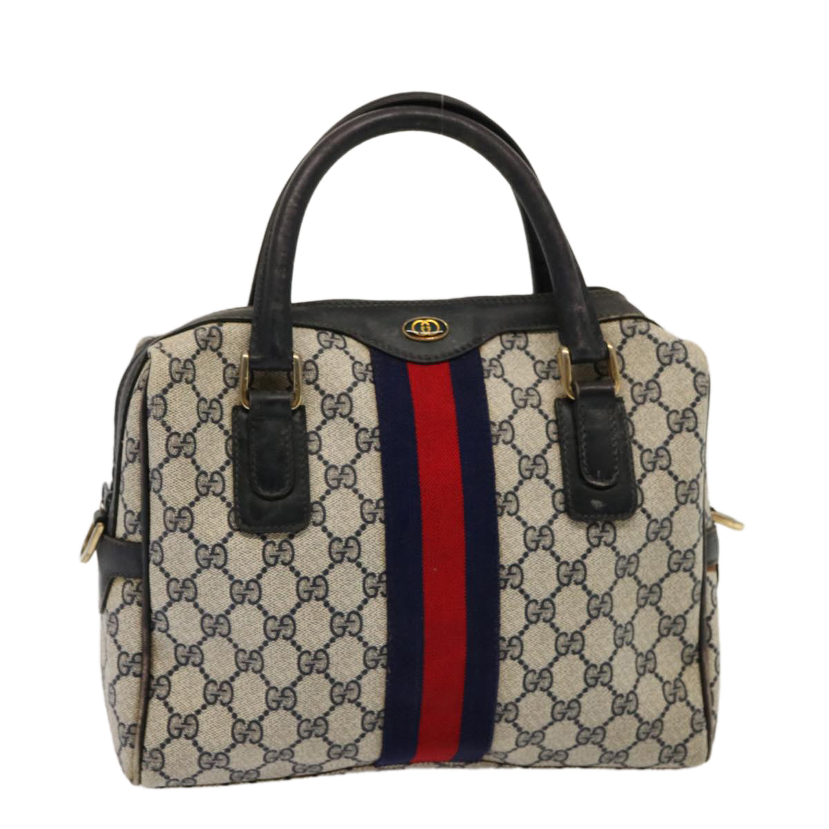 GUCCI GG Supreme Sherry Line Boston Bag PVC Navy Red 37 02 3839 75966