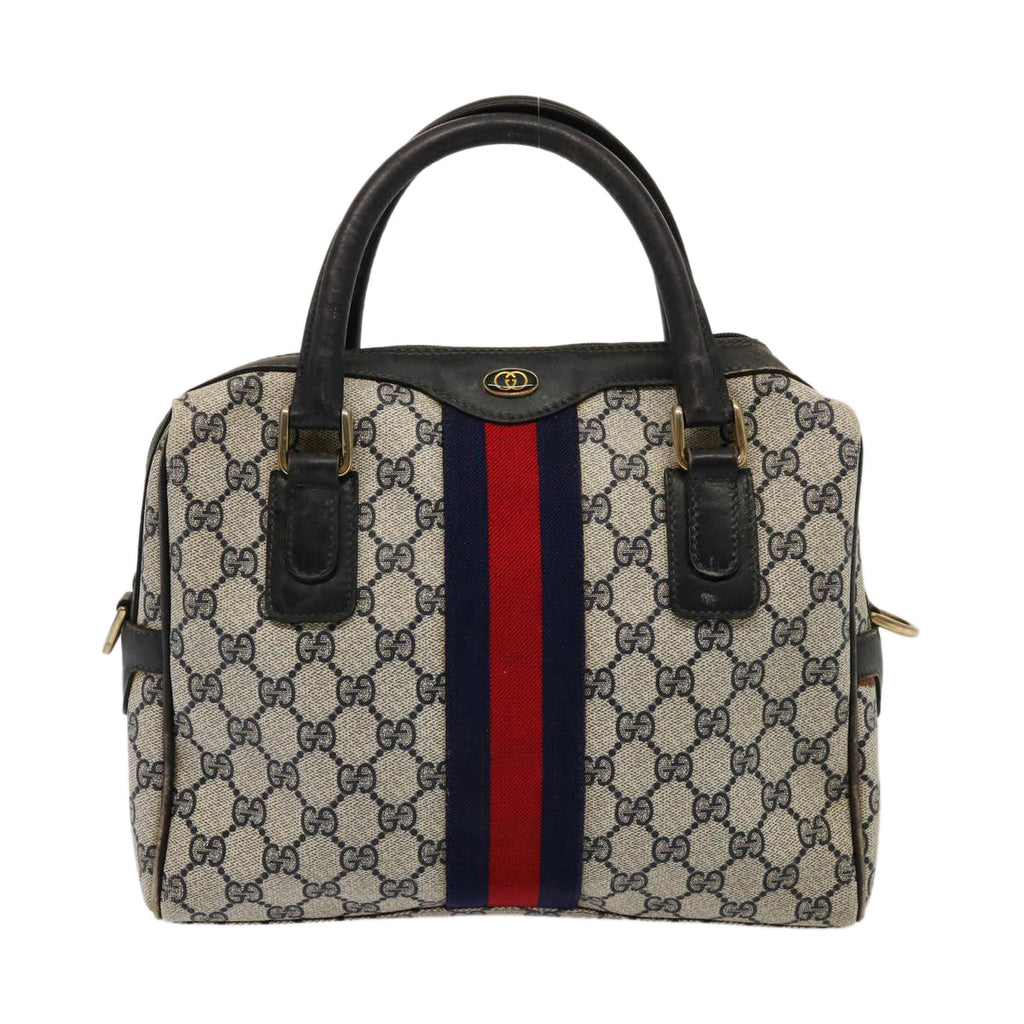 GUCCI GG Supreme Sherry Line Boston Bag PVC Navy Red 37 02 3839 75966