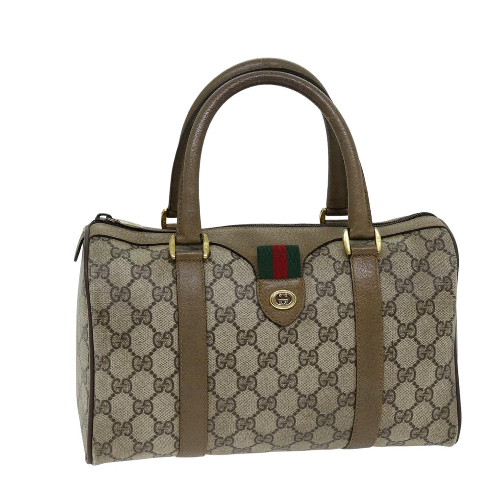 GUCCI GG Supreme Web Sherry Line Boston Bag PVC Beige Red 116 02 006 75968