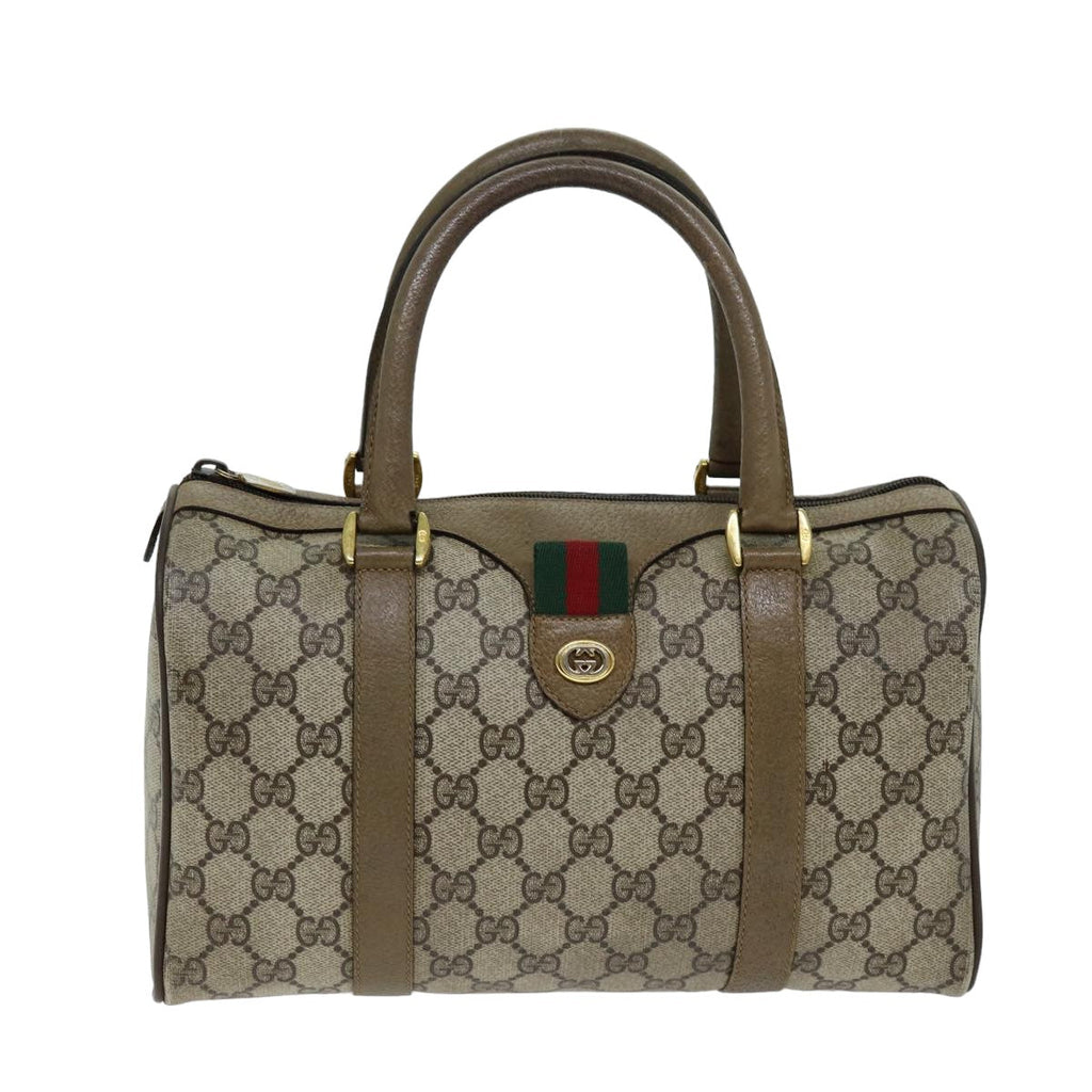 GUCCI GG Supreme Web Sherry Line Boston Bag PVC Beige Red 116 02 006 75968
