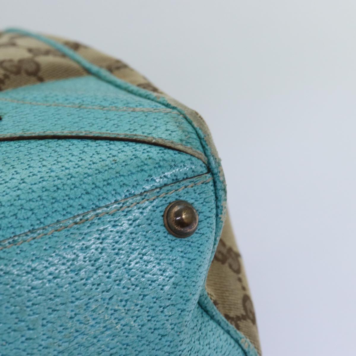 GUCCI GG Canvas Jackie Shoulder Bag Beige Light Blue 124407 75970