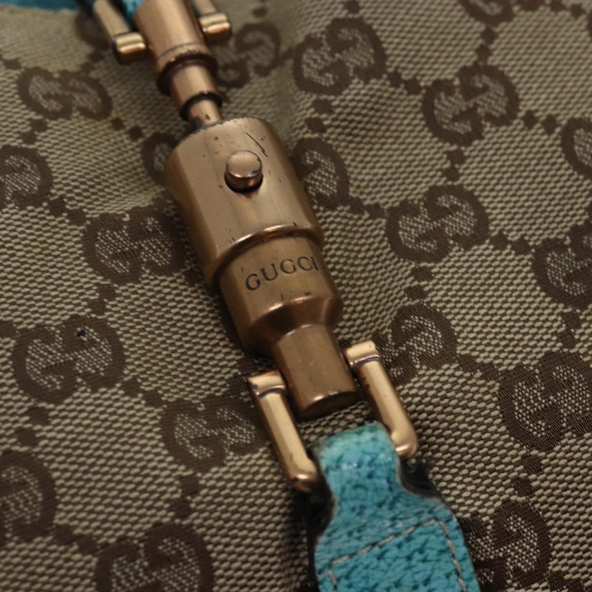 GUCCI GG Canvas Jackie Shoulder Bag Beige Light Blue 124407 75970