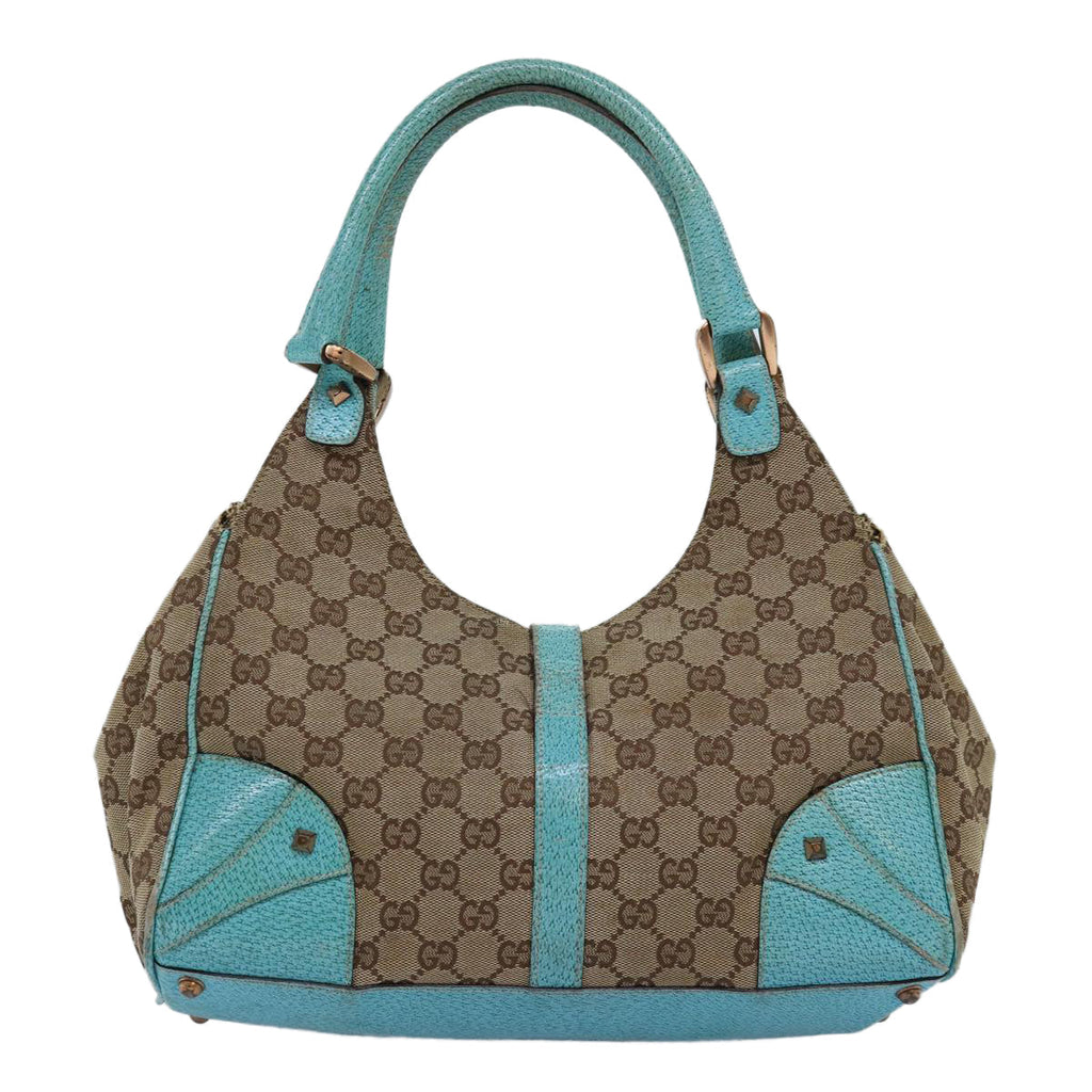 GUCCI GG Canvas Jackie Shoulder Bag Beige Light Blue 124407 75970