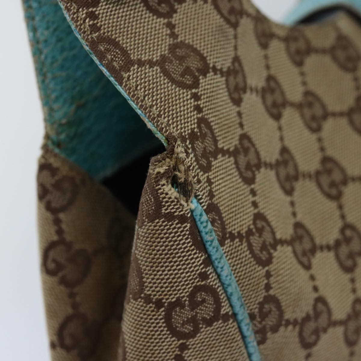 GUCCI GG Canvas Jackie Shoulder Bag Beige Light Blue 124407 75970
