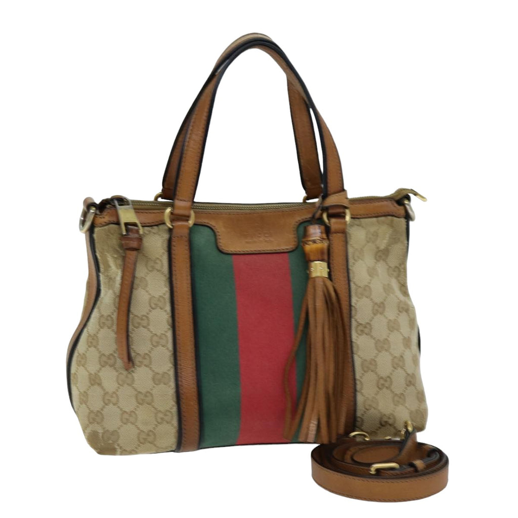 GUCCI GG Canvas Web Sherry Line Hand Bag 2way Beige Red Green 353114 75982