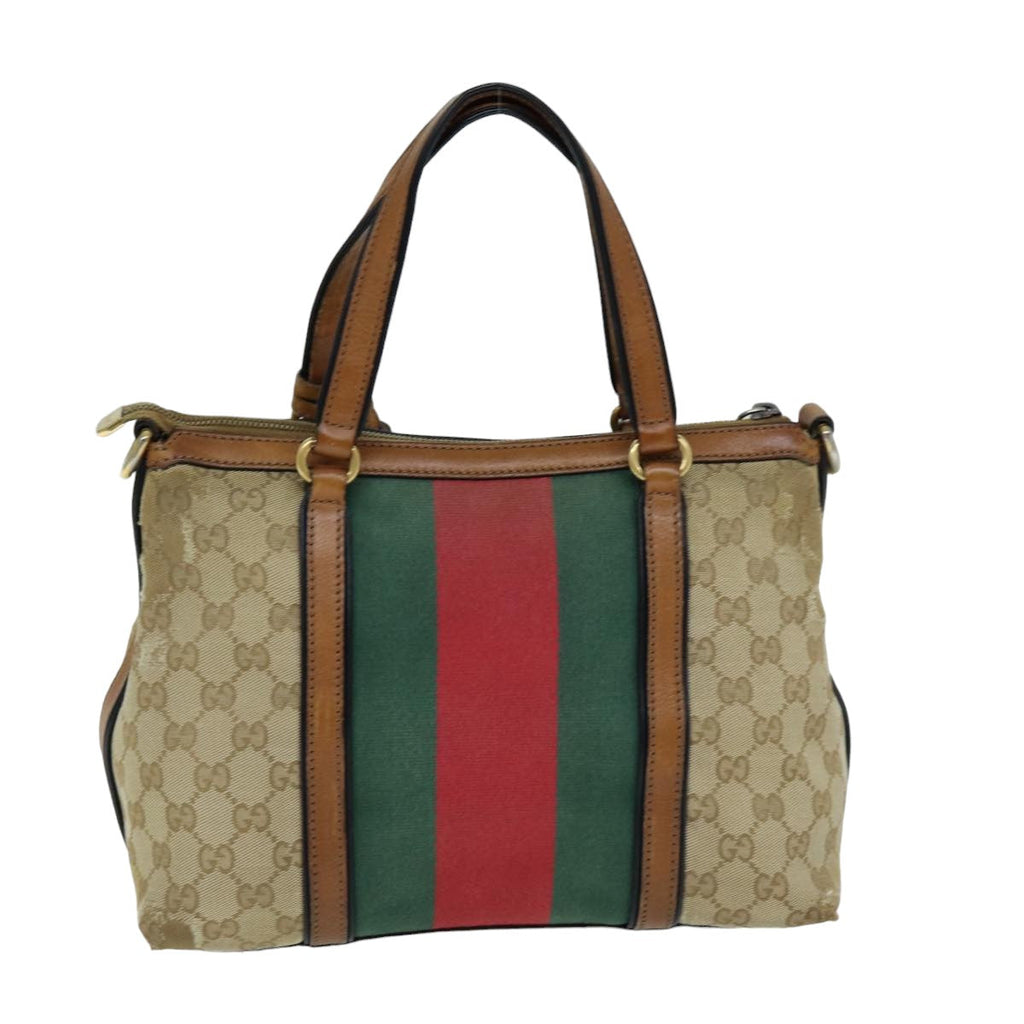 GUCCI GG Canvas Web Sherry Line Hand Bag 2way Beige Red Green 353114 75982