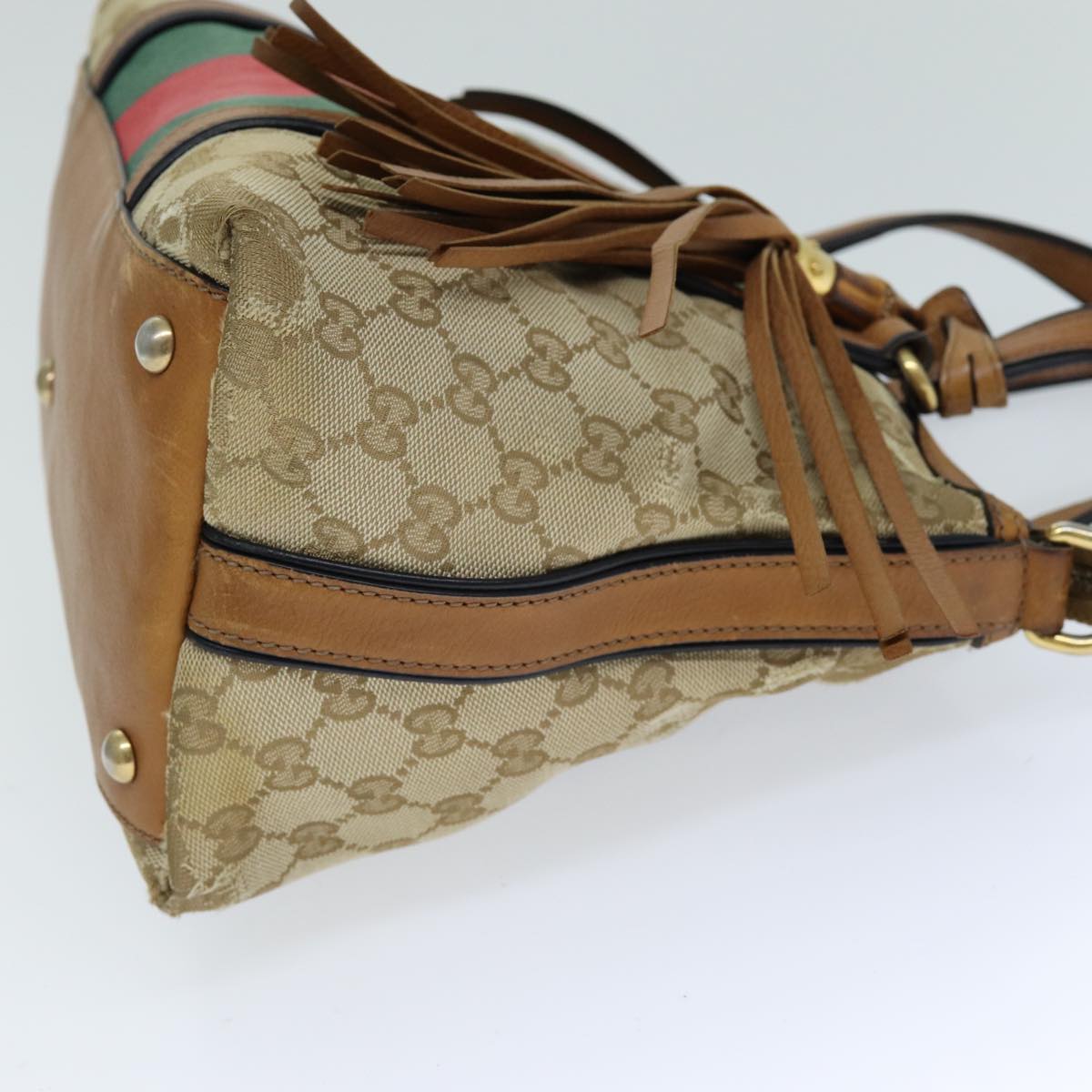 GUCCI GG Canvas Web Sherry Line Hand Bag 2way Beige Red Green 353114 75982