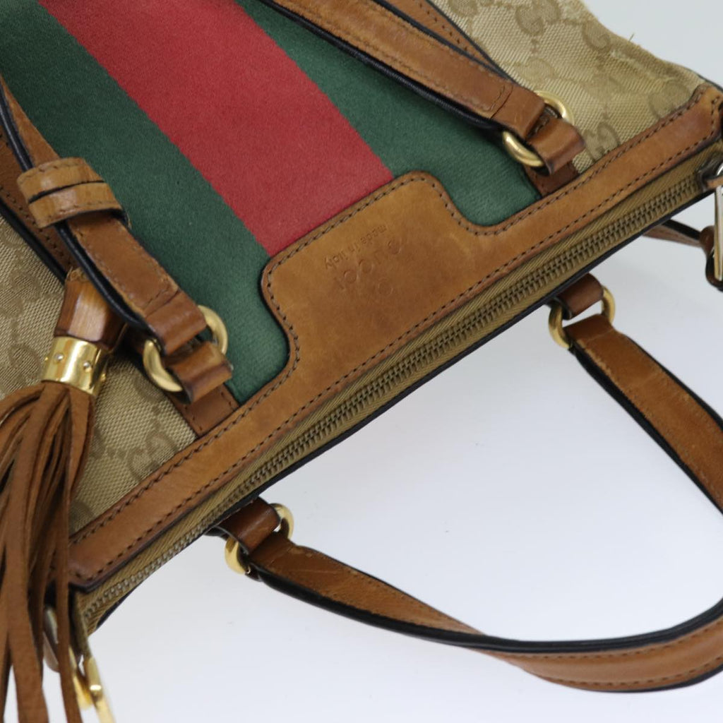 GUCCI GG Canvas Web Sherry Line Hand Bag 2way Beige Red Green 353114 75982