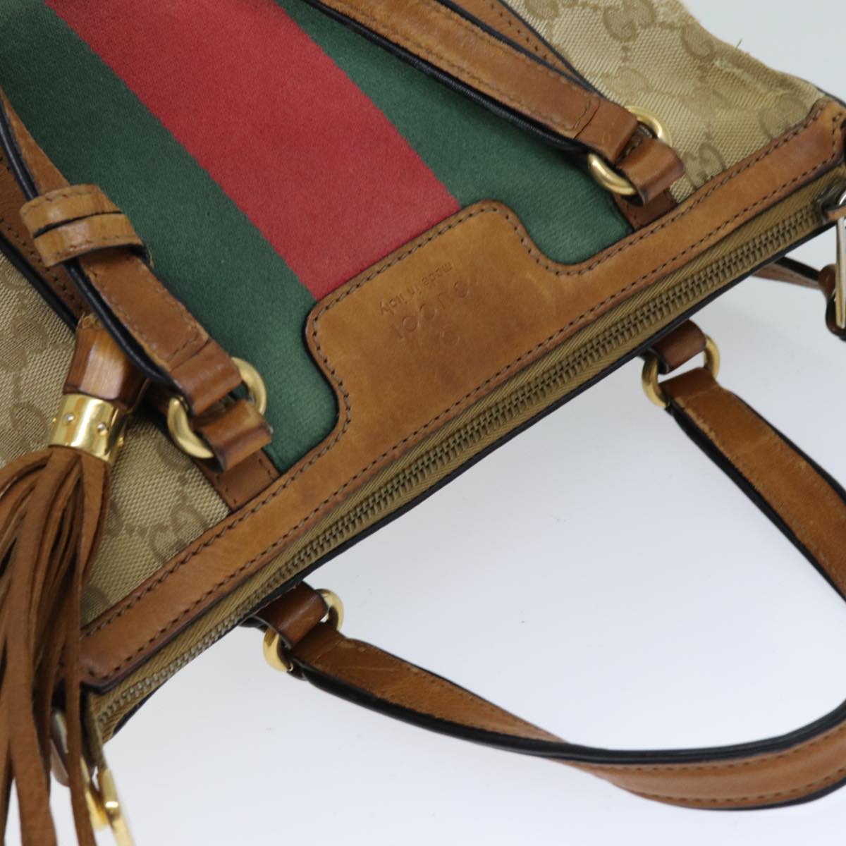 GUCCI GG Canvas Web Sherry Line Hand Bag 2way Beige Red Green 353114 75982