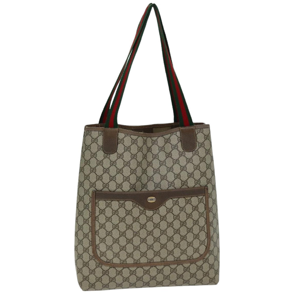 GUCCI GG Supreme Web Sherry Line Tote Bag PCVLeather Beige 39 02 003 75990