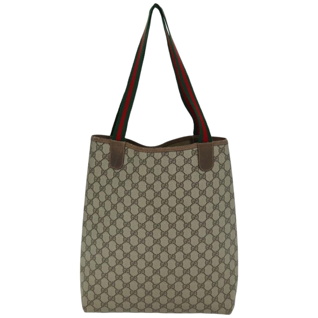 GUCCI GG Supreme Web Sherry Line Tote Bag PCVLeather Beige 39 02 003 75990