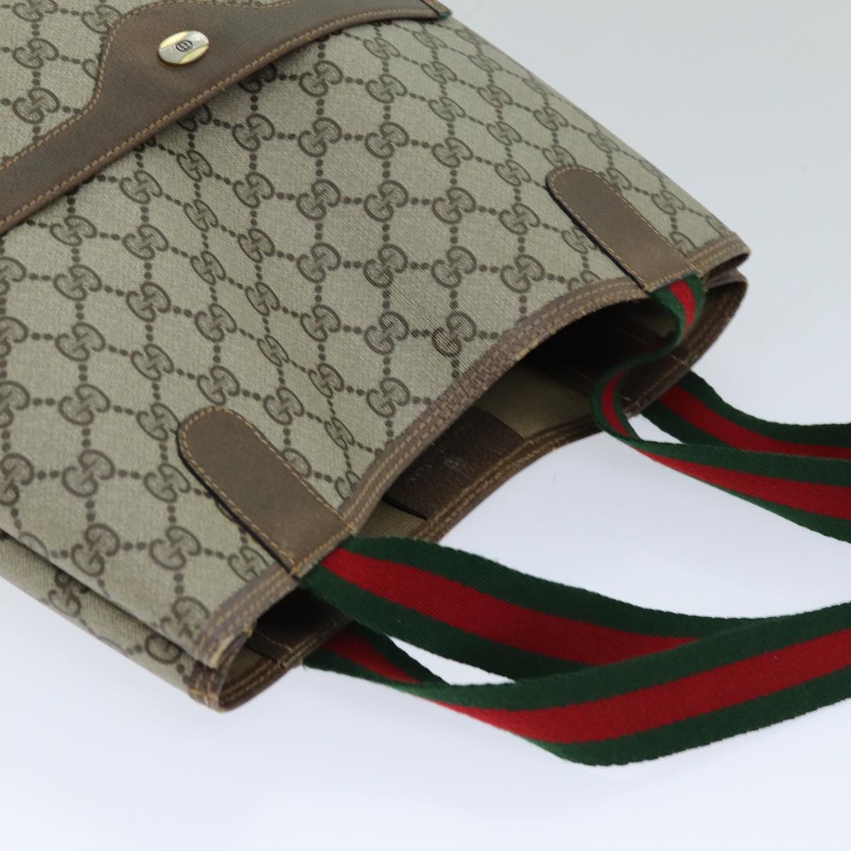GUCCI GG Supreme Web Sherry Line Tote Bag PCVLeather Beige 39 02 003 75990