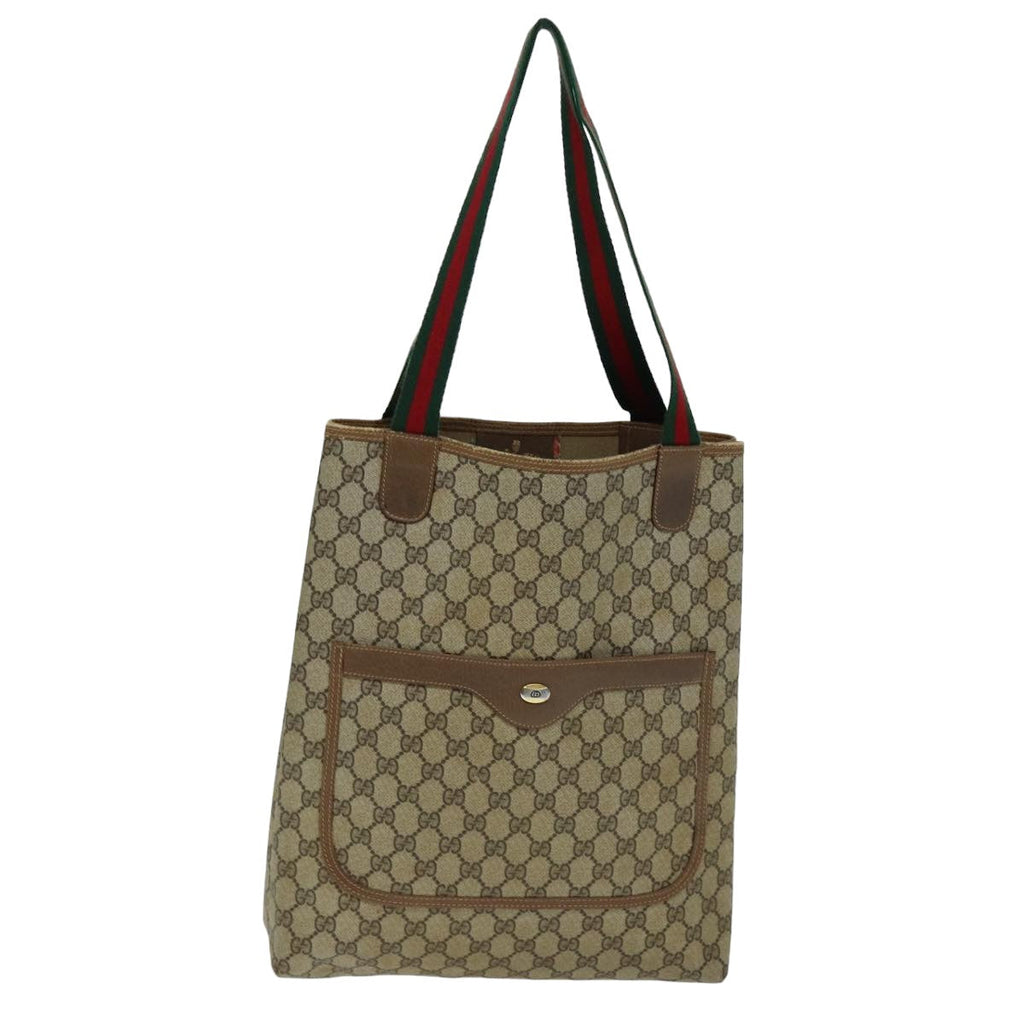 GUCCI GG Supreme Web Sherry Line Tote Bag PCVLeather Beige 39 02 003 75991