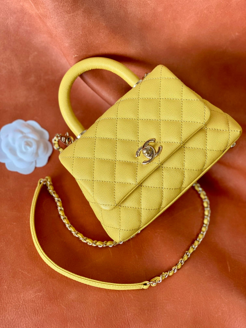 CHLMini GlamIap Bag Top Handle Yellow For Women 7.5in/19cm