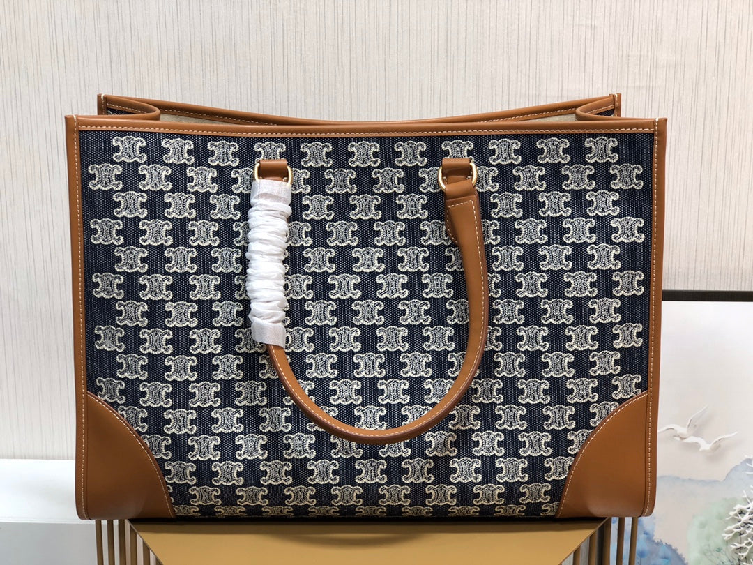 GLAMI Horizontal Cabas In Textile With Triomphe Embroidery Denim For Women 17in/43cmÃƒâ€šÃ‚Â 
