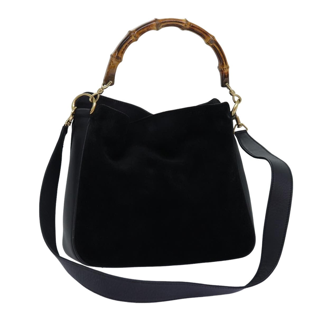 GUCCI Bamboo Shoulder Bag Suede 2way Black 001 1705 1638 76025